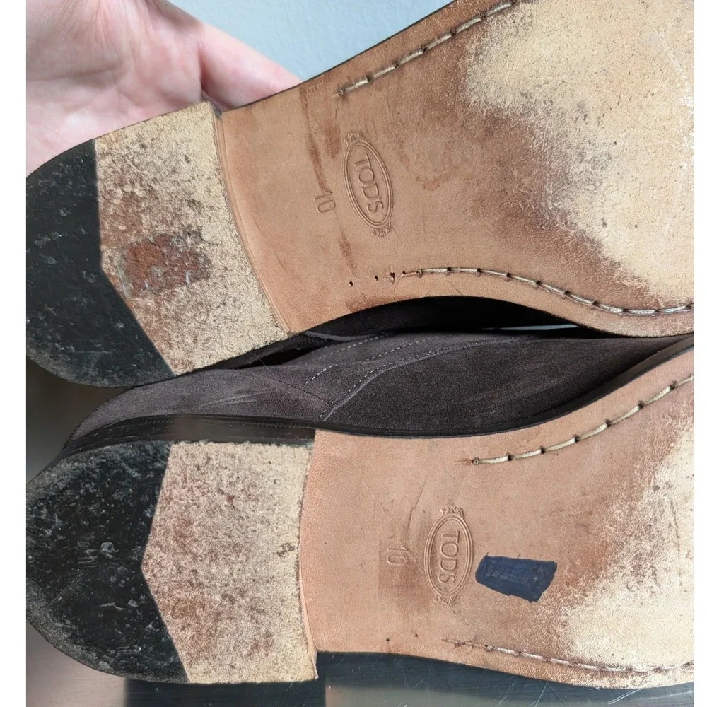 Tods Mens Dark Brown Suede Derby Shoes Apron Toe Lace Up Italy Size 10